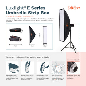 30x140cm Strip Softbox & Grid | Bowens S Mount | LuxLight® | Umbrella  Stripbox