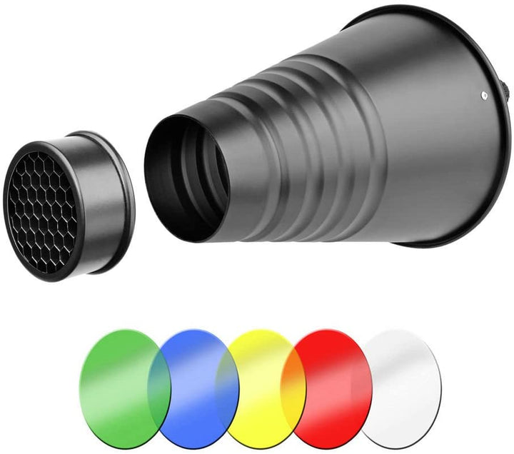 Conical Snoot for Flash | Bowens Fit | Includes Grid and 4 Coloured Gels | Available in Medium, Large and Extra Large (Extra Large)