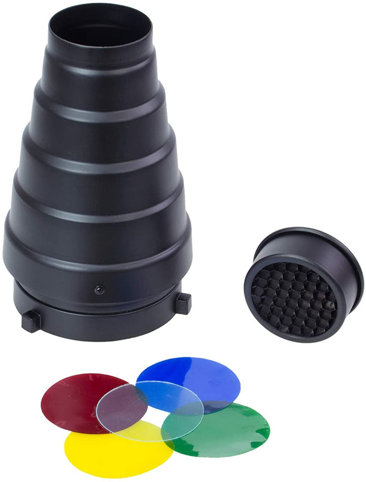 Conical Snoot for Flash | Bowens Fit | Includes Grid and 4 Coloured Gels | Available in Medium, Large and Extra Large (Medium)