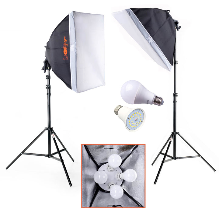 Multi LED Softbox Studio Lighting Kit | 8 x 1800lm Bulbs | Photography & Video
