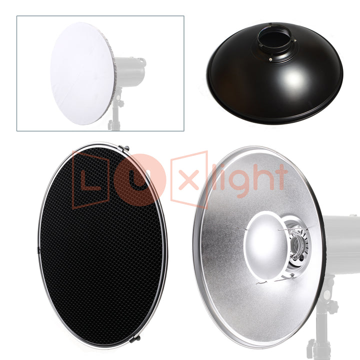Beauty Dish with Bowens Mount | Luxlight®| Honeycomb Grid & Diffuser Cap